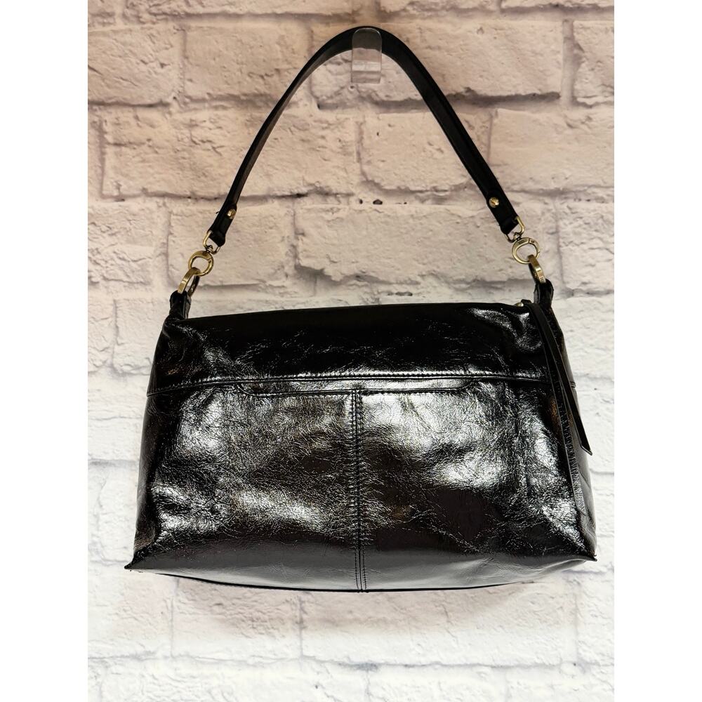 HOBO Avon Black Patent Leather Crossbody Bag w long & short strap Antique Brass - Picture 2 of 8